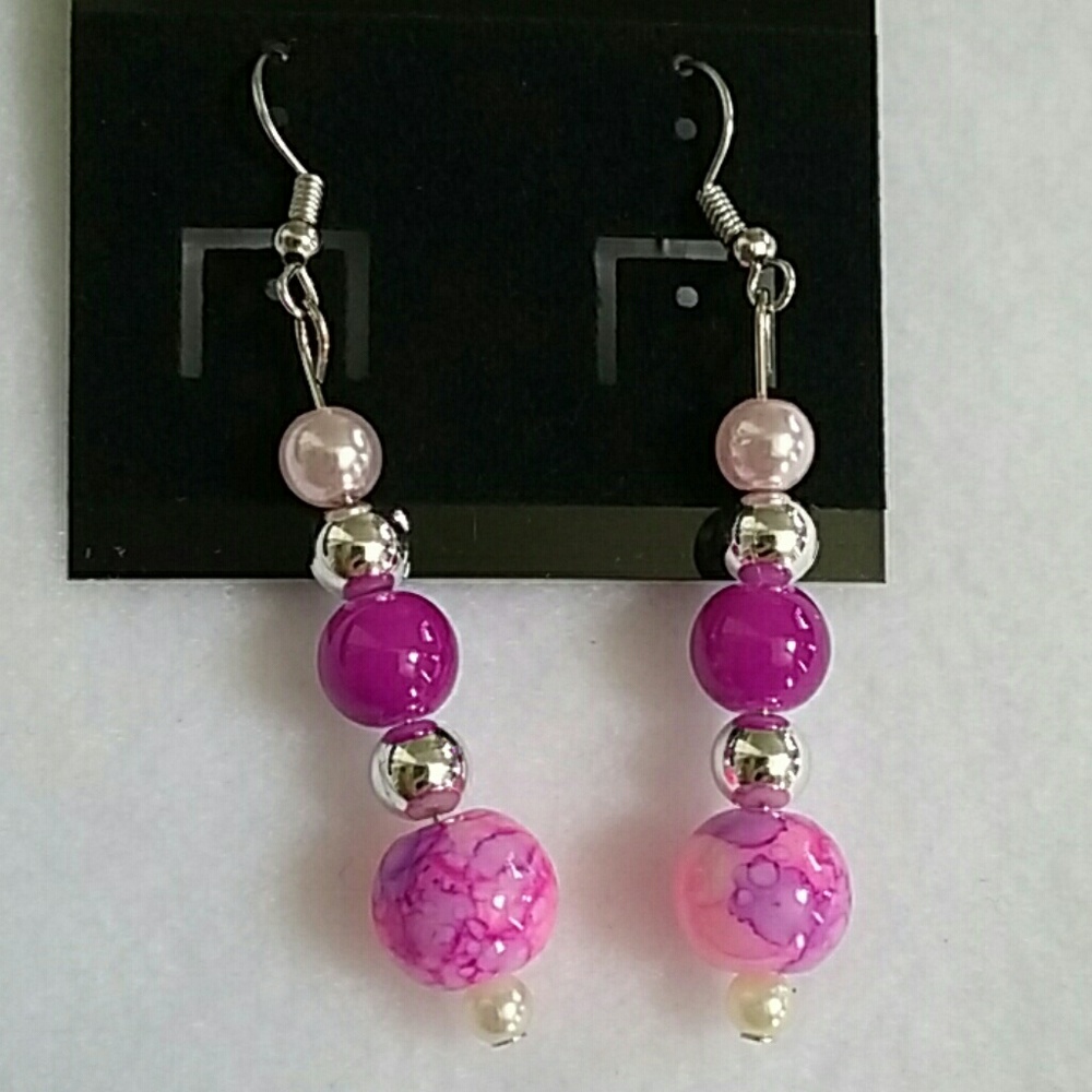 Pink and purple tie dye beaded hook earrings